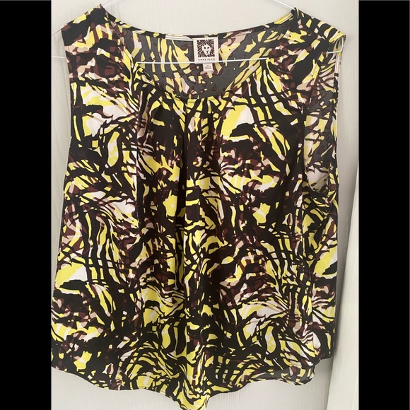 Women’s Anne Klein black/brown/yellow XL sleeveless top with a few pleats byneck - Picture 1 of 5